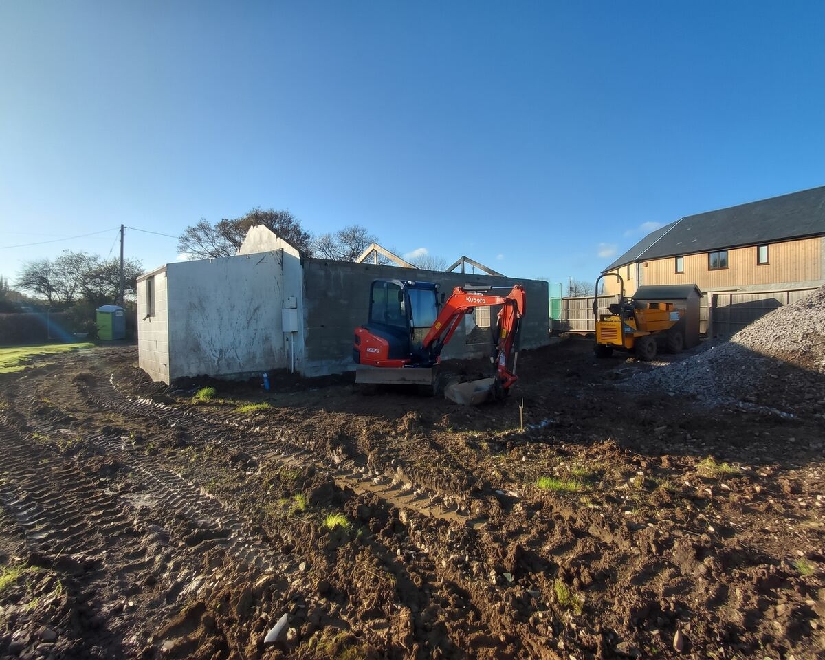 Site preparation around barn conversion, Ashill, Somerset