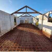 Steel reinforcement in place ahead of raft foundation pour, Ashill, Somerset