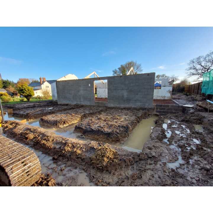 Footings excavated in wet ground at barn conversion, Ashill, Somerset