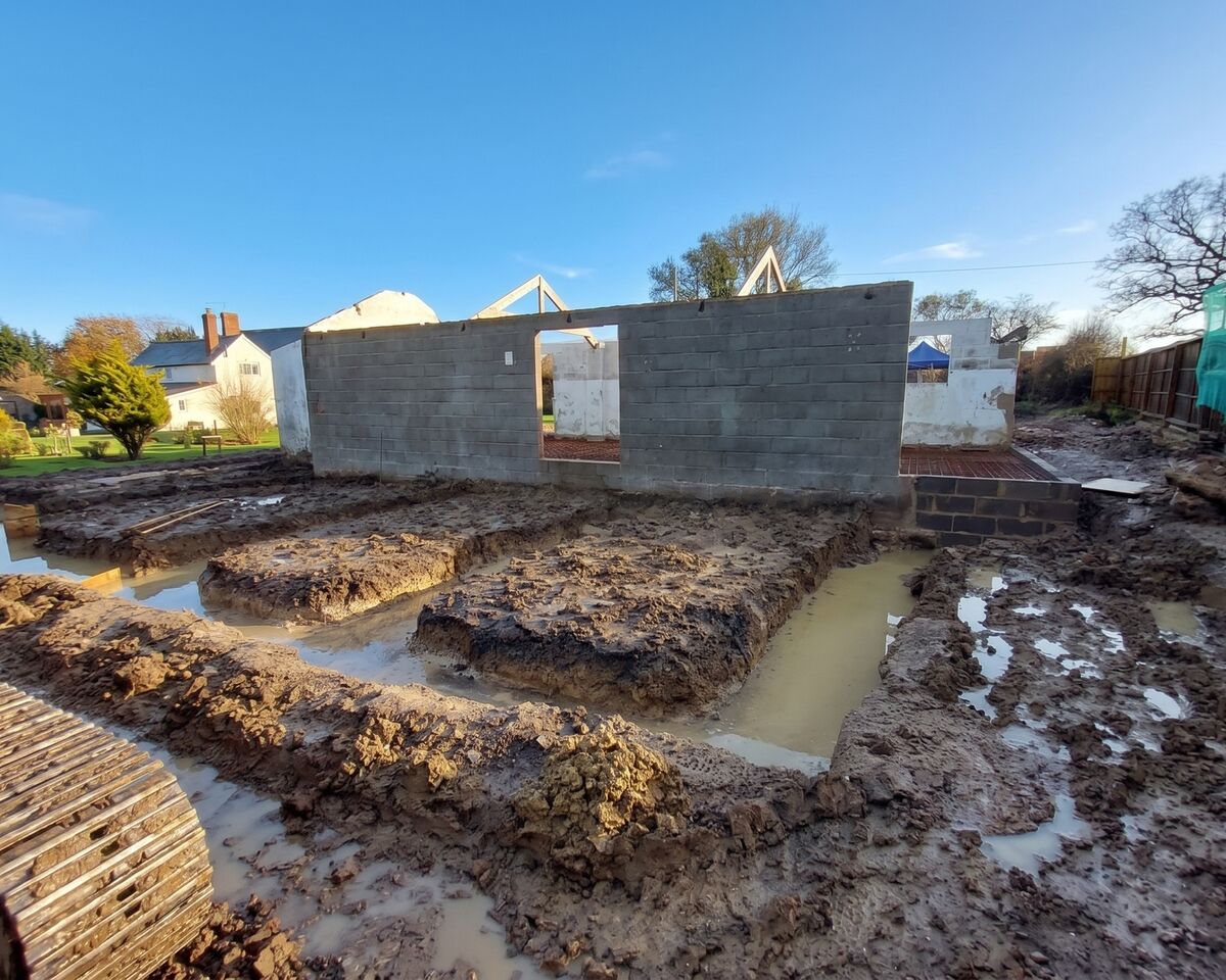 Footings excavated in wet ground at barn conversion, Ashill, Somerset
