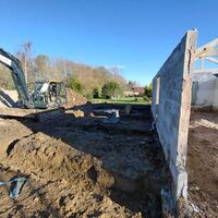 Excavating alongside existing barn wall, Ashill, Somerset